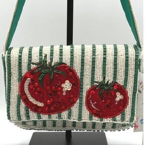 Beaded Tomatos Striped Shoulder Bag Mini NEW Viral CottageCore Summer Garden